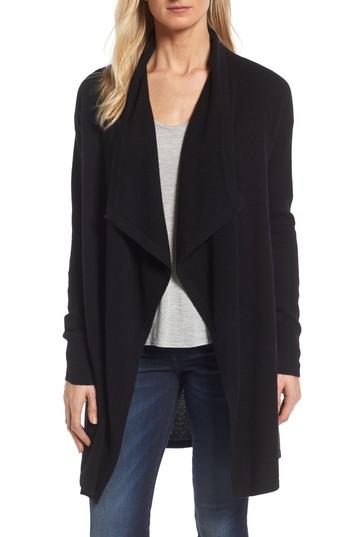 Petite Women's Halogen Cashmere Long Drape Front Cardigan P - Black
