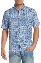 Men's Tommy Bahama Tile Traveler Regular Fit Silk Camp Shirt, Size - Blue
