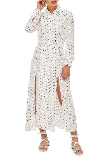 Women's Topshop Dot Print Dress Us (fits Like 0-2) - White