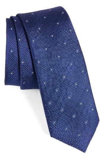 Men's Calibrate Fleur Medallion Silk Skinny Tie, Size - Blue