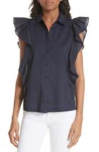 Women's Kate Spade New York Flutter Sleeve Button Down Cotton Blouse, Size - Blue