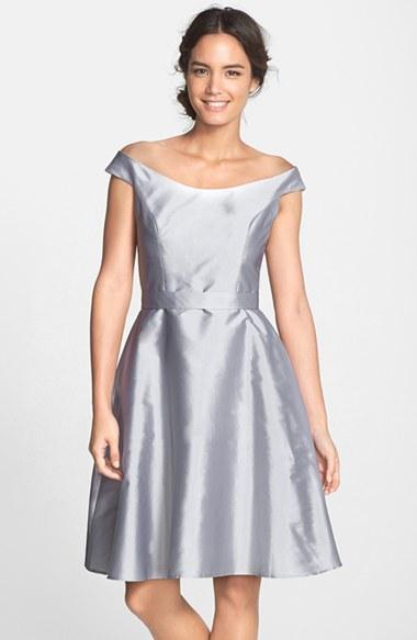 Women's Alfred Sung Dupioni Fit & Flare Dress - Grey