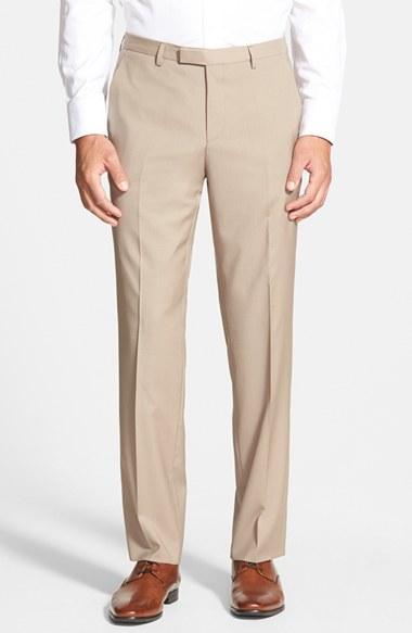 Men's Boss 'sharp' Slim Fit Flat Front Wool Trousers R - Brown