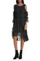 Women's Joie Alpheus Cold Shoulder Ruffled Silk Dress, Size - Black