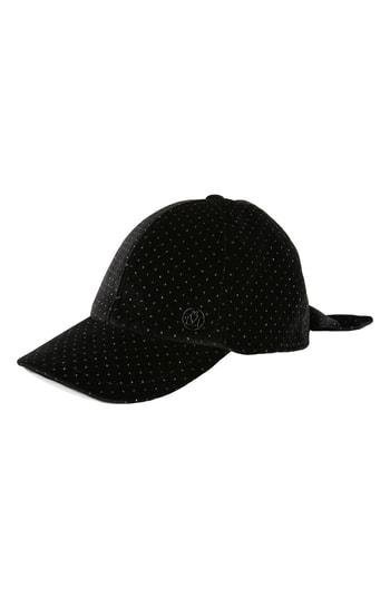Women's Maison Michel Tiger Bow Velvet & Crystal Cap - Black
