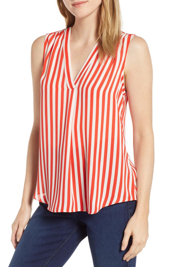 Women's Vince Camuto Stripe Sleeveless Blouse, Size - Red