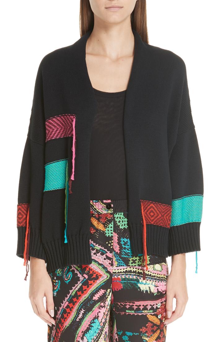 Women's Fuzzi Fringe Knit Cardigan - Black