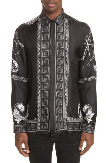 Men's Versace Collection Print Silk Shirt Eu - Black