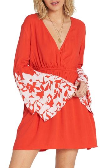 Women's Billabong Night Fever Bell Sleeve Dress - Red