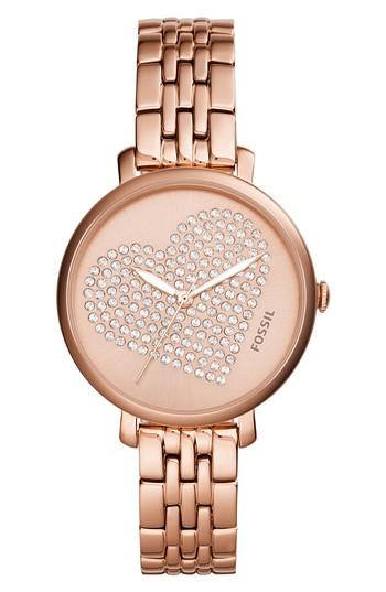 Women's Fossil Jacqueline Crystal Heart Bracelet Watch, 36mm