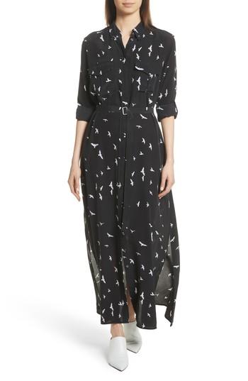 Women's Equipment Bird Print Silk Maxi Dress - Black