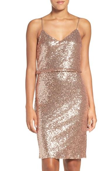 Women's Jenny Yoo 'emery' Spaghetti Strap Sequin Blouson Dress - Pink