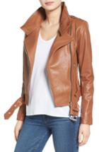 Women's Mackage Hania Belted Leather Moto Jacket - Brown