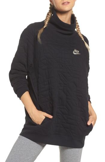 Women's Nike Sportswear Quilted Funnel Neck Pullover - Black