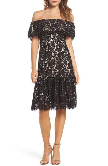 Women's Eliza J Lace Off The Shoulder Midi Dress - Black