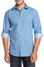 Men's Bugatchi Trim Fit Dot Print Sport Shirt, Size - Blue