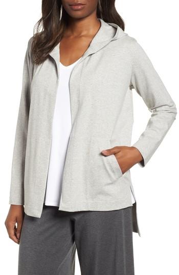 Women's Eileen Fisher Hooded Stretch Organic Cotton Cardigan, Size - Grey