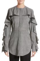 Women's Sara Battaglia Ruffle Glen Plaid Top Us / 36 It - Black