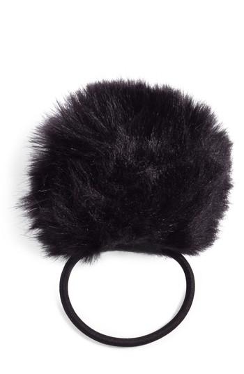 Cara Faux Fur Pompom Ponytail Holder, Size - Black