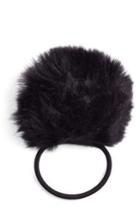 Cara Faux Fur Pompom Ponytail Holder, Size - Black