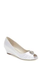 Women's Pink Paradox London 'coffee' Crystal Embellished Peep Toe Wedge .5 M - White