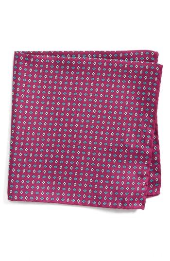 Men's Eton Geometric Grid Silk Pocket Square, Size - Purple