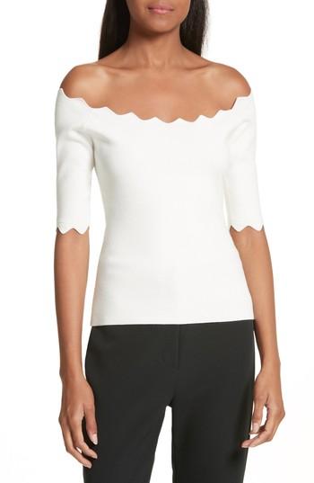 Women's Milly Scalloped Off The Shoulder Sweater, Size - White