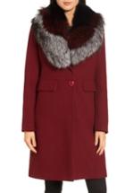 Women's 1 Madison Genuine Fox Fur Trim Reefer Coat