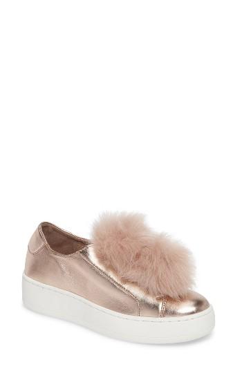 Women's Steve Madden Breeze Faux Fur Pom Sneaker .5 M - Metallic