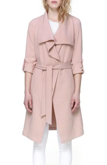 Women's Soia & Kyo Roll Sleeve Drape Front Long Trench Coat, Size - Pink