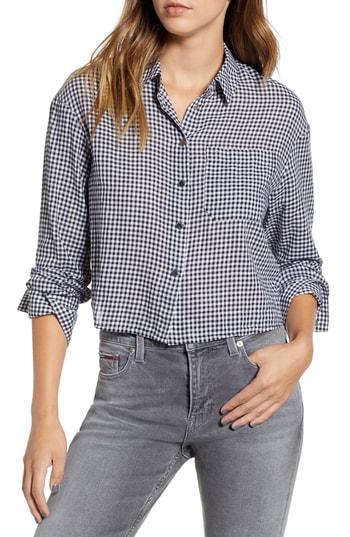 Women's Tommy Jeans Crop Gingham Shirt, Size - Black