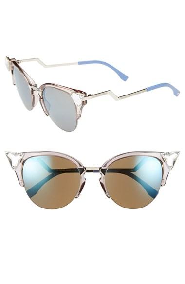 Women's Fendi Crystal 52mm Tipped Cat Eye Sunglasses - Transluscent Dove Grey