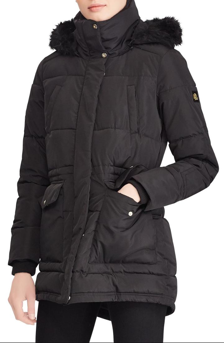 Women's Lauren Ralph Lauren Puffer Coat With Faux Fur Trim