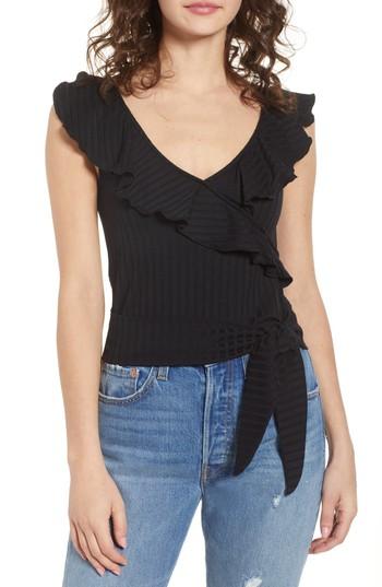 Women's Bp. Ruffle Tie Hem Top, Size - Black