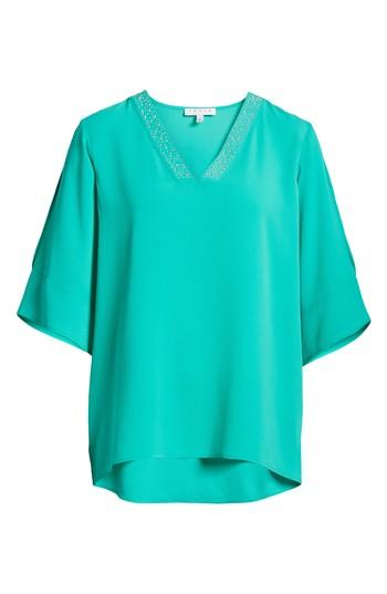Women's Chaus Embellished Slit Shoulder Crepe Top - Blue/green