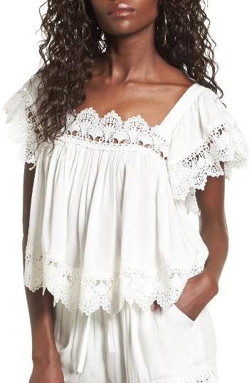 Women's Moon River Lace Trim Crop Top