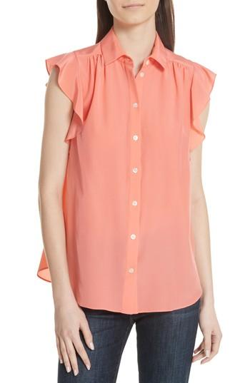 Women's Kate Spade New York Ruffle Sleeve Silk Top, Size - Coral