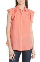 Women's Kate Spade New York Ruffle Sleeve Silk Top, Size - Coral
