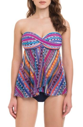 Women's Profile By Gottex Tapestry Flyaway Tankini Top - Grey