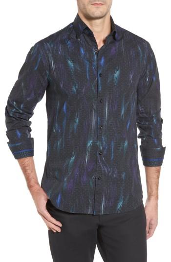 Men's Stone Rose Slim Fit Geo Fx Print Sport Shirt - Black