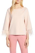 Petite Women's Halogen Feather Trim Ponte Top P - Pink