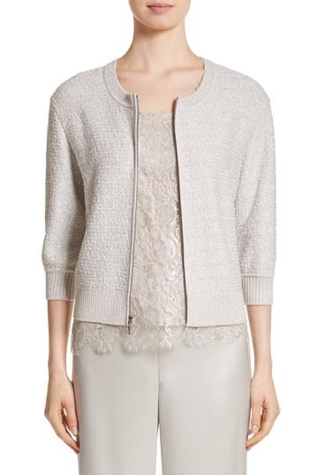 Women's St. John Collection Metallic Eyelash Knit Jacket, Size - Grey