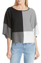 Women's Eileen Fisher Colorblock Tencel Lyocell Sweater, Size - Black