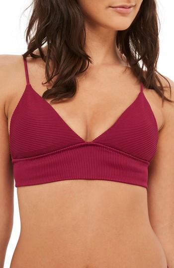 Women's Topshop Ribbed Triangle Bikini Top Us (fits Like 0) - Burgundy