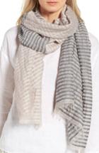 Women's Eileen Fisher Stripe Organic Cotton & Linen Scarf, Size - Grey