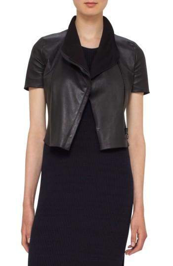 Women's Akris Punto Leather Mini Biker Jacket - Black