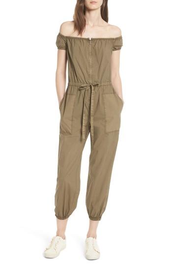 Women's La Vie Rebecca Taylor Parachute Off The Shoulder Zip Cotton Jumpsuit - Green