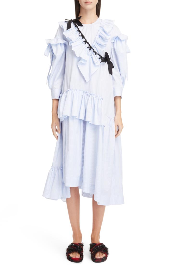 Women's Simone Rocha Stripe Ruffle Bow Dress Us / 8 Uk - Blue