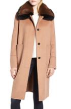 Women's Derek Lam 10 Crosby Two-tone Genuine Fox Fur Collar Walking Coat - Beige
