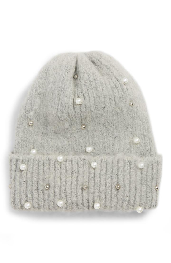 Women's Bp. Imitation Pearl Beanie - Grey
